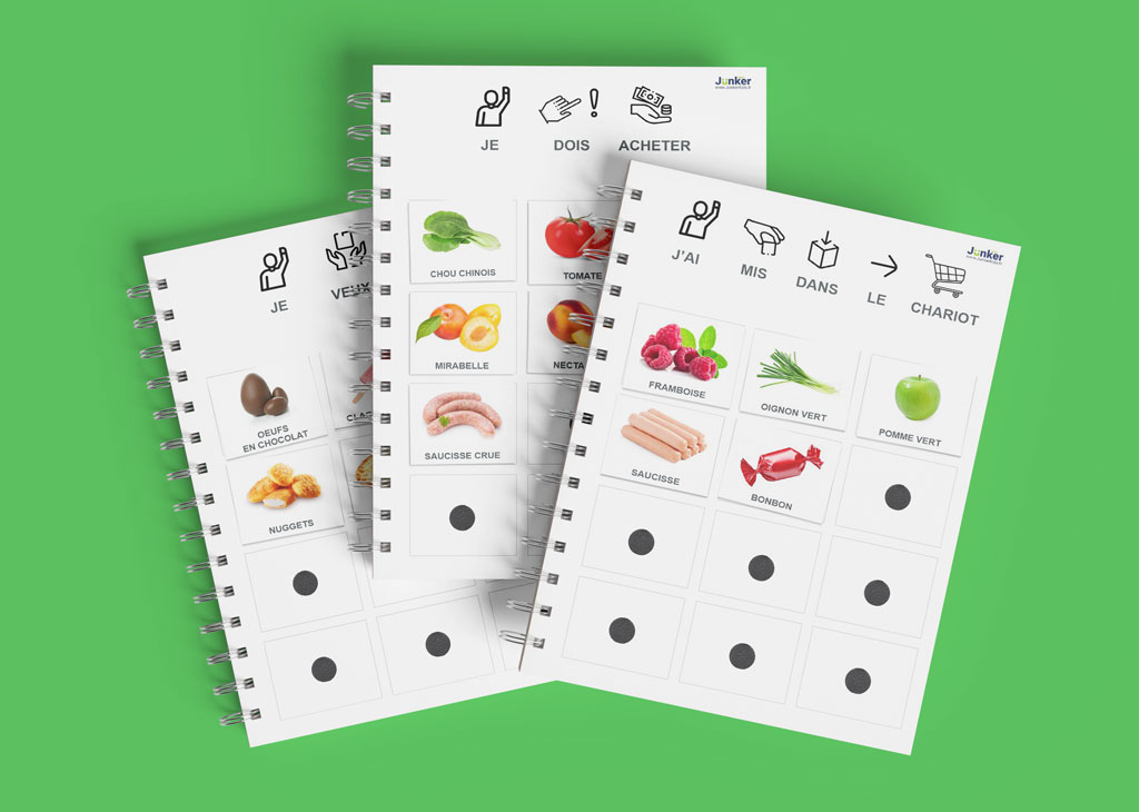 Carnets A5 PECS avec pictogrammes – Je veux acheter, J’ai mis dans le chariot