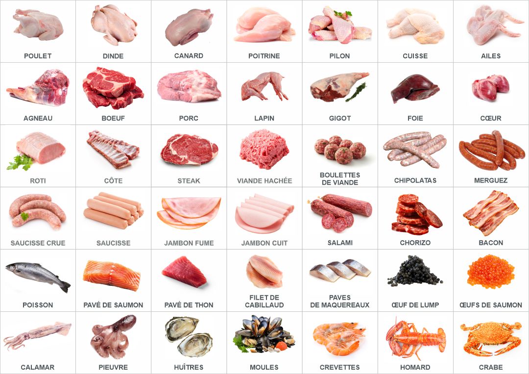 Pictogrammes alimentaires – viande, poisson et charcuterie