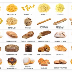 pictogrammes produits alimentaires – pain, biscuits et céréales en images réalistes